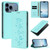 iPhone 17 Pro Cute Cats Embossed Magnetic RFID Vegan Leather Phone Case - Mint Green