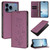 iPhone 17 Pro Cute Cats Embossed Magnetic RFID Vegan Leather Phone Case - Violet Purple
