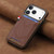 iPhone 17 Pro Denim Texture Leather Skin Phone Case with Card Slot - Brown