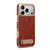 iPhone 17 Pro Denior A25 Retro Flower Texture MagSafe Genuine Leather Phone Case with Holder - Red