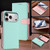 iPhone 17 Pro Detachable Litchi Texture Magnetic Side-Patch Vegan Leather Phone Case - Mint Green Pink