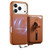 iPhone 17 Pro Detachable Magnetic Card Bag Phone Case with Finger Ring Grip & Anti-loss Rope - Brown