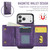 iPhone 17 Pro DG.MING M6 Series RFID Tri-fold Card Bag Removable Leather Phone Case - Purple