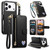 iPhone 17 Pro Fantasy Love Heart Zipper Wallet Vegan Leather Phone Case with Strap - Black
