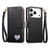 iPhone 17 Pro Fantasy Love Heart Zipper Wallet Vegan Leather Phone Case with Strap - Black