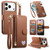iPhone 17 Pro Fantasy Love Heart Zipper Wallet Vegan Leather Phone Case with Strap - Brown