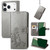 iPhone 17 Pro Four-leaf Clasp Embossed Buckle Leather Phone Case - Gray