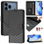 iPhone 17 Pro Honeycomb Embossing RFID Leather Phone Case - Black