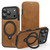 iPhone 17 Pro Knight Shield 360 Rotation Holder MagSafe RFID Leather Phone Case - Brown