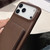 iPhone 17 Pro Lambskin Texture Mirror Holder Shockproof Phone Case - Brown