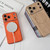 iPhone 17 Pro Large Window TPU Electroplated Wood Grain PU MagSafe Phone Case with Lens Film - Blue