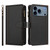 iPhone 17 Pro Magnetic Closure 9 Card Slots Zipper Leather Case with Hand Strap - Black