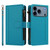 iPhone 17 Pro Magnetic Closure 9 Card Slots Zipper Leather Case with Hand Strap - Turquoise