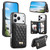 iPhone 17 Pro Mirror Rhombic Texture Metal Bow-knot Vegan Leather Card Bag Phone Case - Black