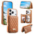 iPhone 17 Pro Mirror Rhombic Texture Metal Bow-knot Vegan Leather Card Bag Phone Case - Brown