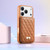 iPhone 17 Pro Mirror Rhombic Texture Metal Bow-knot Vegan Leather Card Bag Phone Case - Brown