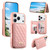 iPhone 17 Pro Mirror Rhombic Texture Metal Bow-knot Vegan Leather Card Bag Phone Case - Pink