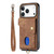 iPhone 17 Pro Retro Card Wallet Fold Leather Phone Case with Strap - Brown