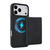 iPhone 17 Pro Retro Faux Leather Detachable Spring Loaded Card Bag Magnetic RFID Phone Case - Black