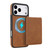 iPhone 17 Pro Retro Faux Leather Detachable Spring Loaded Card Bag Magnetic RFID Phone Case - Brown