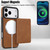 iPhone 17 Pro Retro Faux Leather Detachable Spring Loaded Card Bag Magnetic RFID Phone Case - Brown