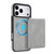 iPhone 17 Pro Retro Faux Leather Detachable Spring Loaded Card Bag Magnetic RFID Phone Case - Gray