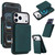 iPhone 17 Pro Retro Faux Leather Detachable Spring Loaded Card Bag Magnetic RFID Phone Case - Green