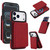 iPhone 17 Pro Retro Faux Leather Detachable Spring Loaded Card Bag Magnetic RFID Phone Case - Red