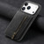 iPhone 17 Pro Retro Leather Zipper Wallet Back Phone Case - Black