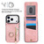 iPhone 17 Pro Retro Ring and Zipper RFID Card Slot Phone Case - Pink