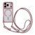 iPhone 17 Pro Rhinestone Clear Acrylic Electroplated Magnetic Phone Case with Neck Lanyard - Pink