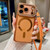 iPhone 17 Pro Rhinestone Clear Acrylic Electroplated Magnetic Phone Case with Right-Side Crossbody Lanyard - Orange