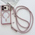iPhone 17 Pro Rhinestone Clear Acrylic Electroplated Magnetic Phone Case with Right-Side Crossbody Lanyard - Pink