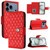 iPhone 17 Pro Rhombic Texture Flip Leather Phone Case with Lanyard - Red