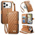 iPhone 17 Pro Rhombic Texture Zipper Wallet Metal Bow-knot Vegan Leather Phone Case with Strap - Brown