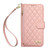 iPhone 17 Pro Rhombic Texture Zipper Wallet Metal Bow-knot Vegan Leather Phone Case with Strap - Pink