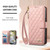 iPhone 17 Pro Rhombic Texture Zipper Wallet Metal Bow-knot Vegan Leather Phone Case with Strap - Pink