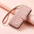 iPhone 17 Pro Rhombic Texture Zipper Wallet Metal Bow-knot Vegan Leather Phone Case with Strap - Pink