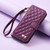 iPhone 17 Pro Rhombic Texture Zipper Wallet Metal Bow-knot Vegan Leather Phone Case with Strap - Purple