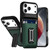 iPhone 17 Pro Sliding Card Holder Integrated Phone Case with Kickstand - Black Green