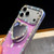 iPhone 17 Pro Sparkling IMD Heart-Shaped Mirror Magnetic Phone Case with Bracelet - Glitter Transparent