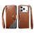 iPhone 17 Pro Splicing Zipper Wallet Vegan Leather Phone Case with Strap - Brown