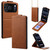 iPhone 17 Pro Vertical Flip Cover Solid Color Vegan Leather Phone Case with Crossbody Chain - Brown
