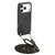iPhone 17 Pro Vintage Leather PC Back Cover Phone Case with Crossbody Strap - Black