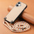 iPhone 17 Carbon Fiber Texture Leather Back Phone Case with Crossbody Strap - Khaki