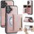 iPhone 17 AutSpace A13 MagSafe Magnetic RFID Flip Card Bag Phone Case - Rose Gold