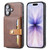 iPhone 17 Calfskin Card Slot TPU Hybrid PU Phone Case - Brown