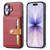 iPhone 17 Calfskin Card Slot TPU Hybrid PU Phone Case - Red