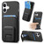 iPhone 17 Carbon Fiber Card Bag Fold Stand Phone Case - Black
