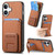iPhone 17 Carbon Fiber Card Bag Fold Stand Phone Case - Brown